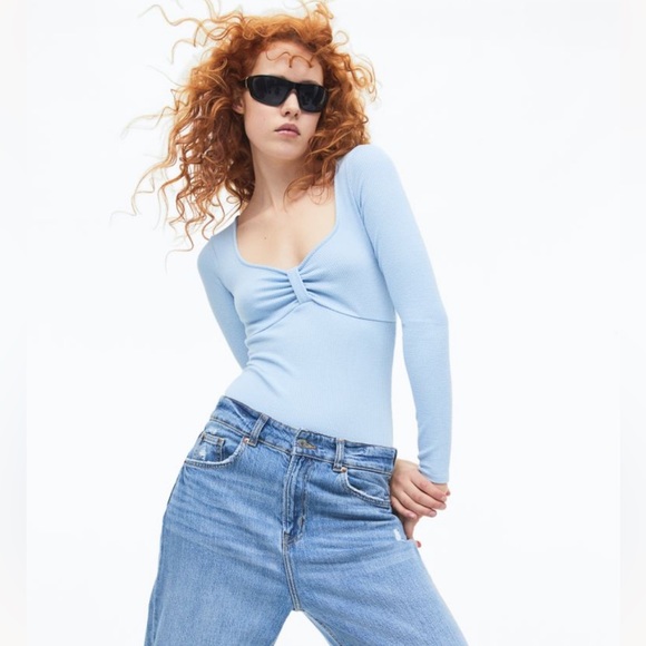 H&M Blue Ribbed Jersey Bodysuit - Picture 2 of 5